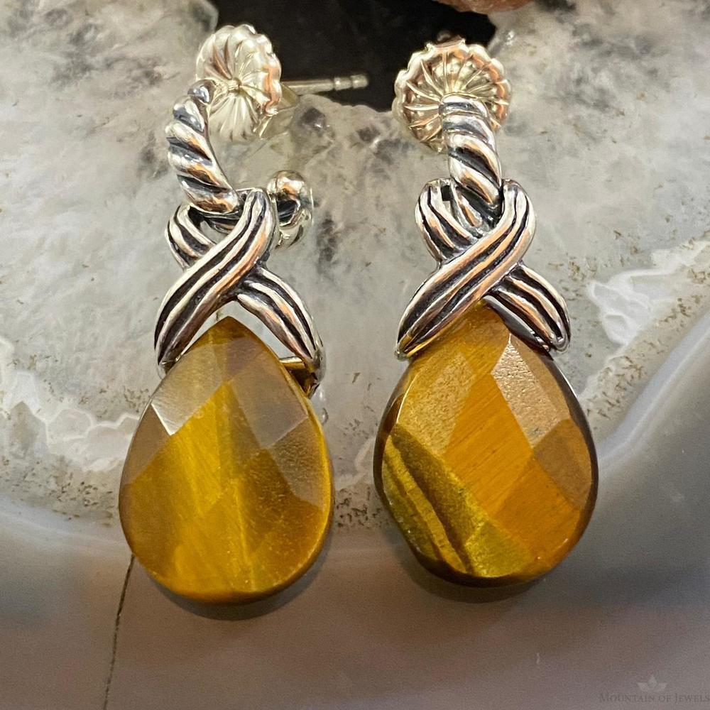 Carolyn Pollack Vintage Southwestern Style Sterling Tiger Eye Dangle Earrings